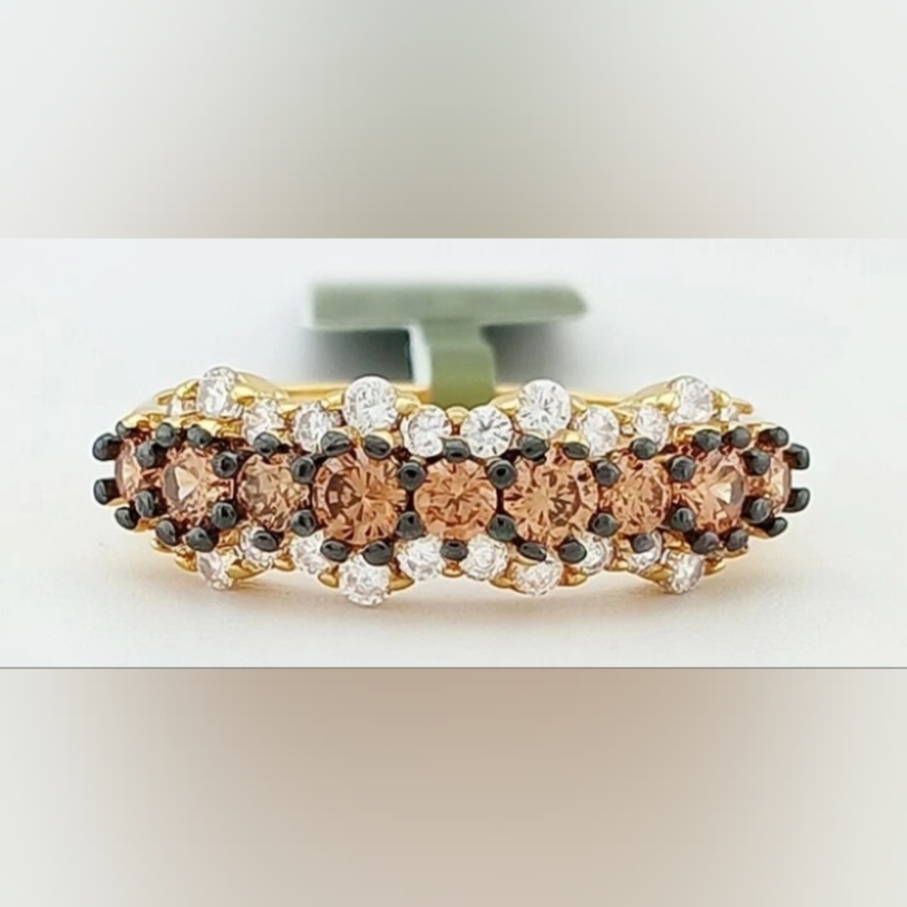 FIRM! New 14k Gold Plated Lab Imperial Topaz & White Sapphire Stunning Ring - Picture 6 of 11